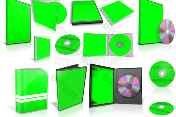 白色绿色多媒体磁盘和盒