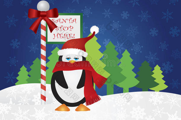 <strong>企鹅</strong>在圣诞老人站的标志