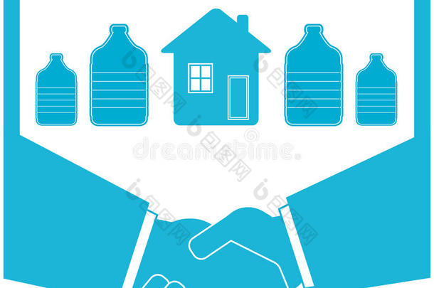 用瓶子、握手、房子浇水徽章
