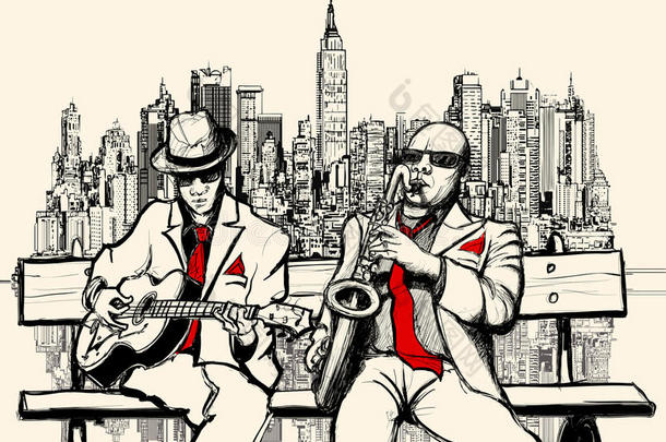 两个爵士男子在纽约演奏