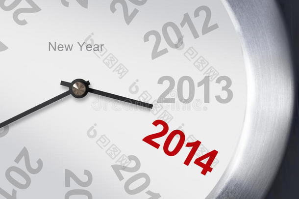2014新年概念，白色背景时钟特写。