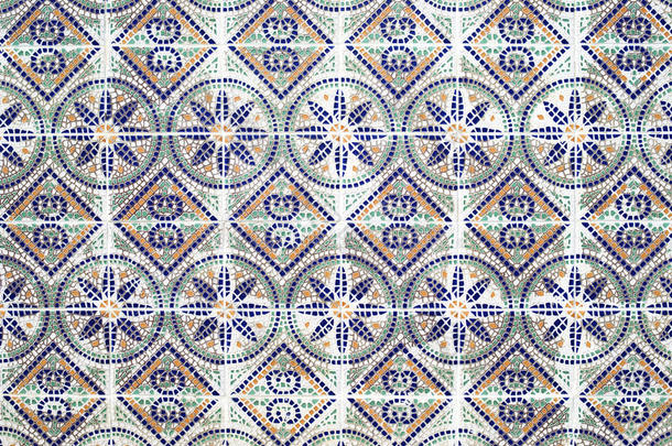 葡萄牙语azulejos，旧瓷砖背景