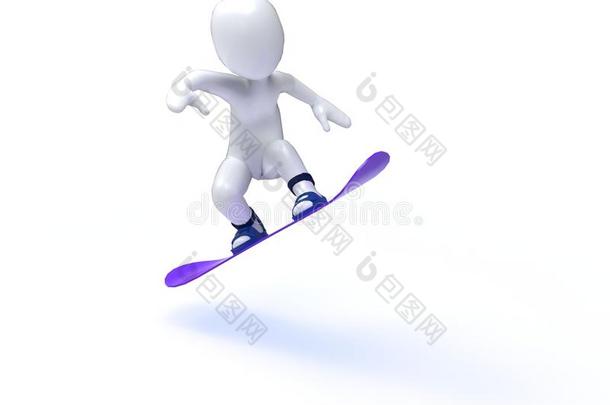 冬奥会。滑雪板。带滑雪板的三维人