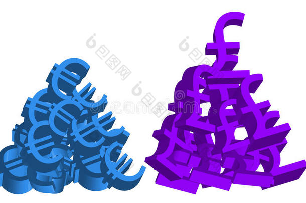 成堆的欧元和英镑符号