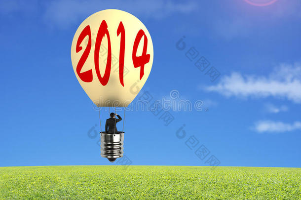 一个人拿着漂浮在草地上的灯气球看着