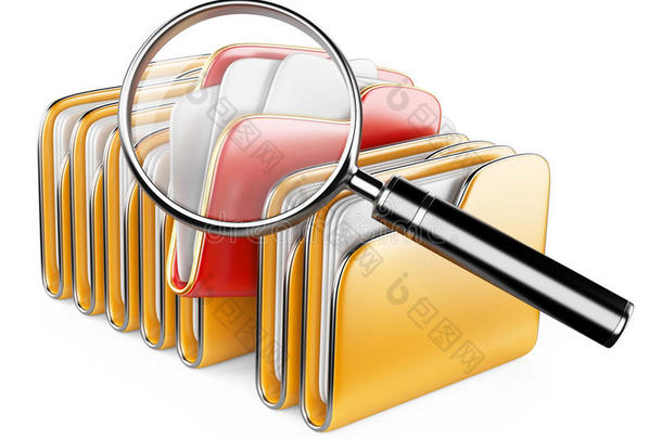 文件夹和文件搜索图标-放大镜下的文件夹。
