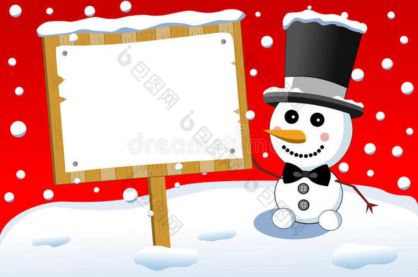 可爱的小雪人和圣诞标语牌