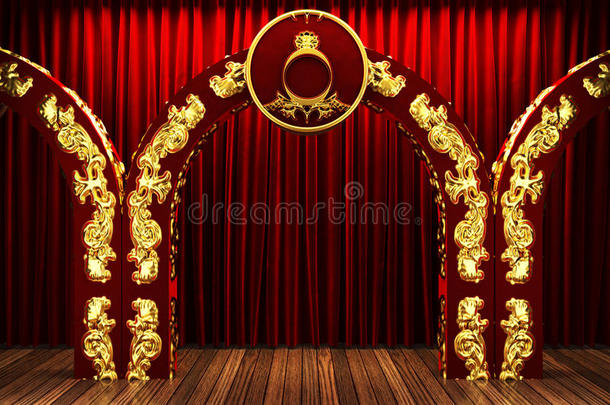 金色舞台上的红色布帘