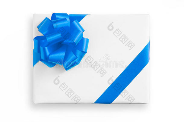 白色纸盒上的蓝色星星丝带