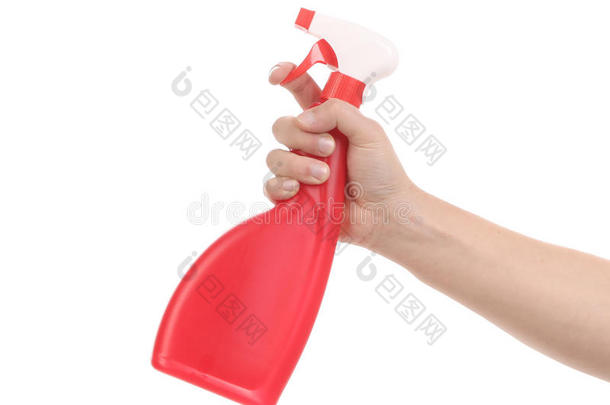 手持红色塑料喷雾瓶