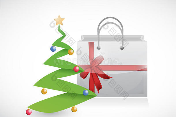 圣诞购物与圣诞树插画设计