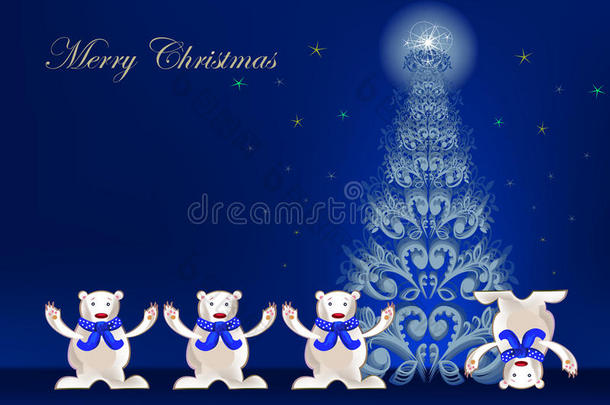 圣诞背景与快乐的北极熊