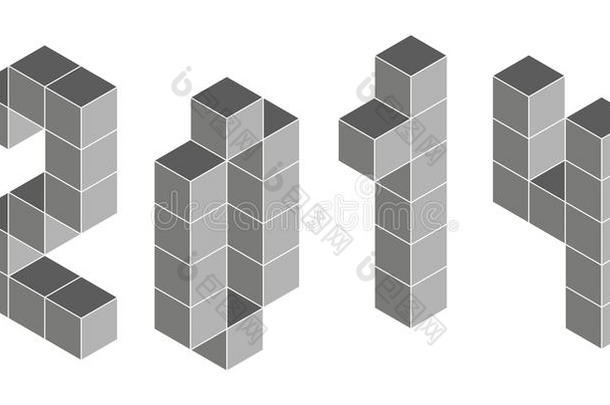 2014年等距立方体数字。伪三维