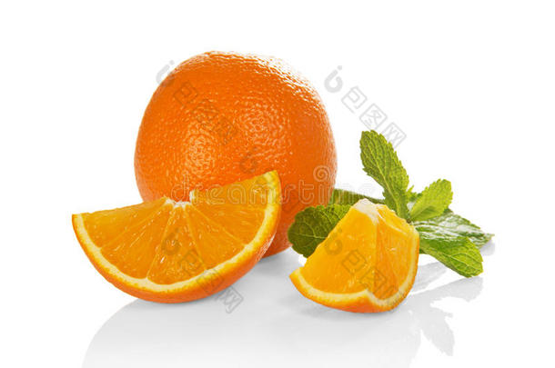大的全<strong>橘子</strong>，<strong>橘子</strong>片和薄荷