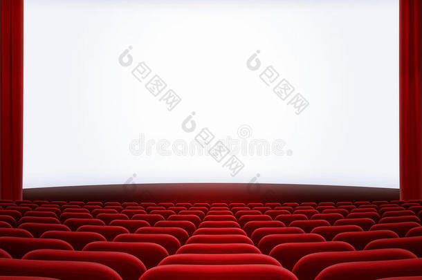 红色窗帘和座椅的电影院大屏幕