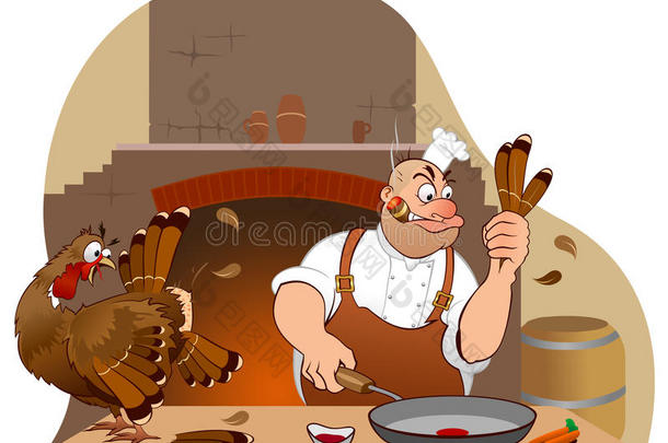 感恩节火鸡和厨师卡通人物