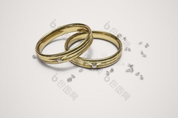 金色结婚戒指和钻石