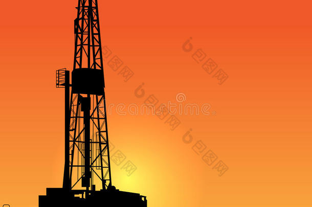 石油钻探图解。日落