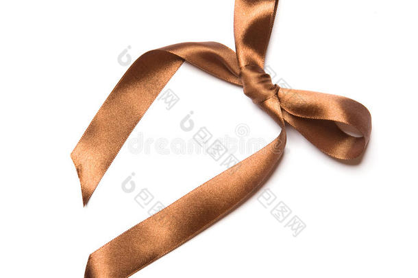 漂亮的棕色缎带和蝴蝶结，很适合设计。隔离在白色背景上
