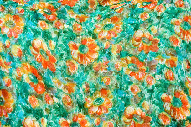 以手工花卉装饰为背景的彩色复古织锦纺织图案碎片。