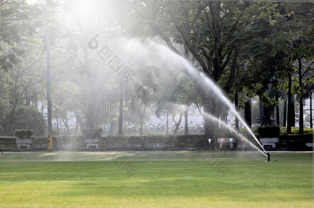 公园里的<strong>草坪浇水</strong>。