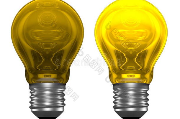 黄色灯泡，一个发光，另一个不发光