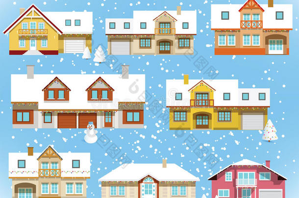 白雪覆盖的城市房屋（圣诞节）