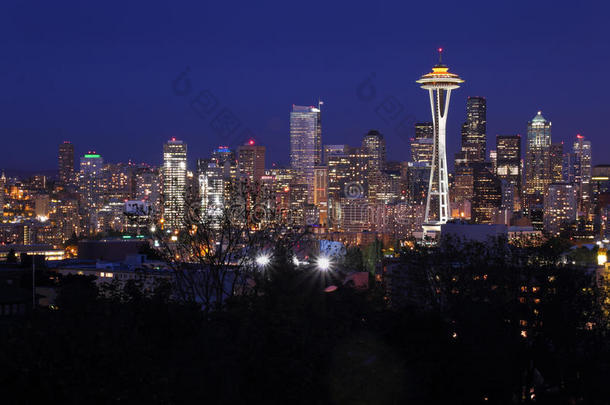 夜景城市，西雅图，华盛顿，美国