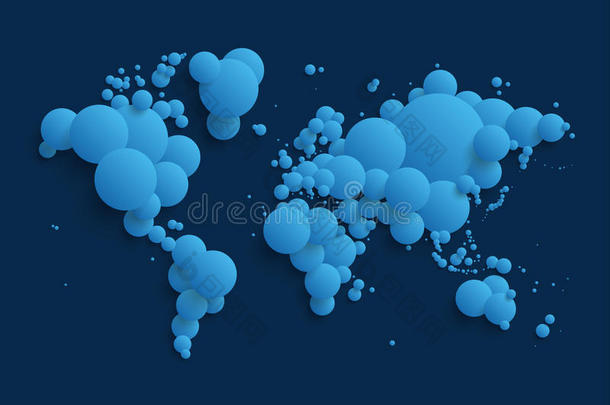 由球体制成的抽象世界地图-蓝色版本
