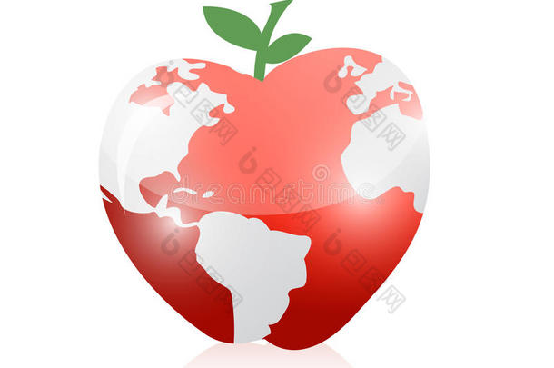 红色世界地图苹果插画设计