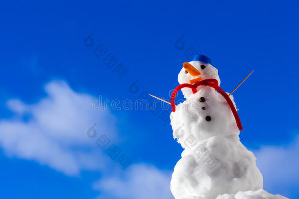 带牙签的圣诞小雪人。冬季。