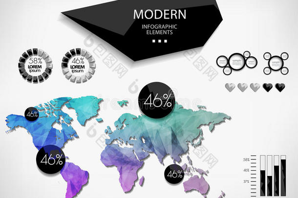 世界地图信息图形模板。所有国家均可选择