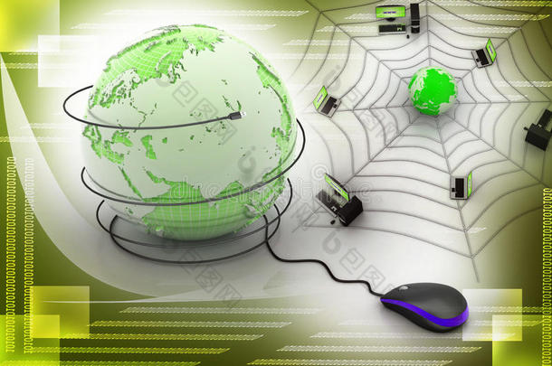互联网概念-带地球仪的电脑鼠标