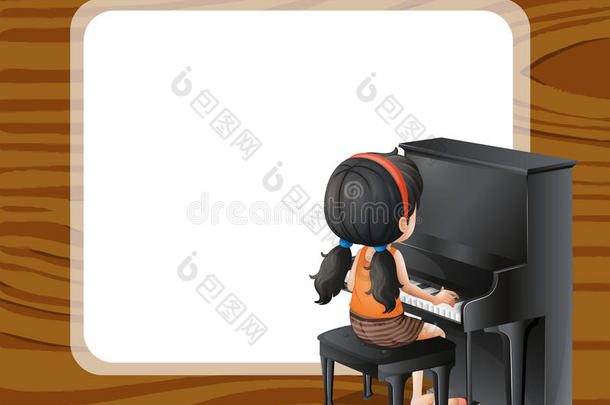 弹<strong>钢琴</strong>的女孩旁边的空<strong>模板</strong>