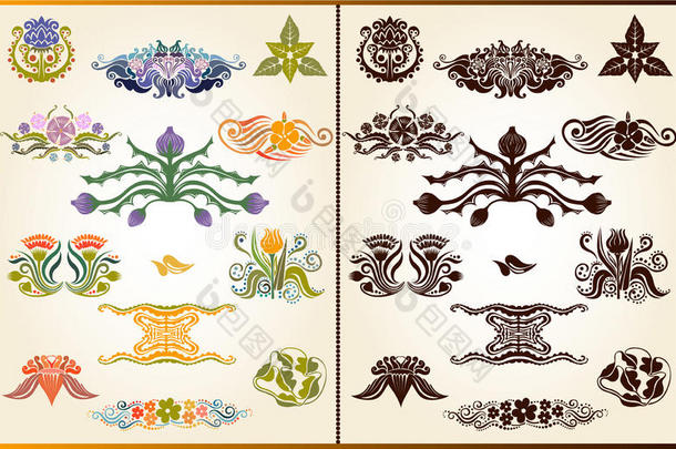定式植物花卉图案剪影元素