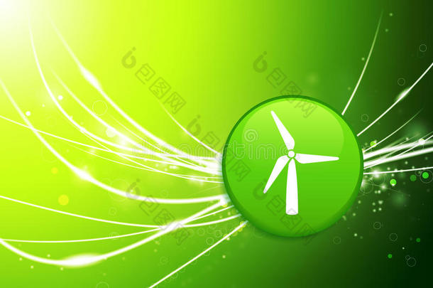 绿色抽象光背景上的风力涡轮机按钮