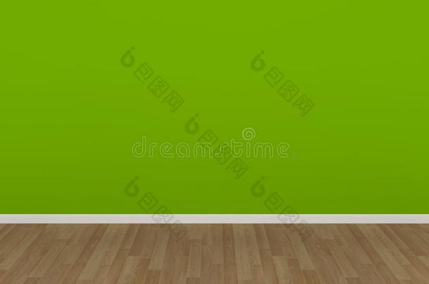 柠檬绿墙面和木地板，3d