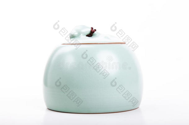 古董或古董浅绿色茶壶，带流苏