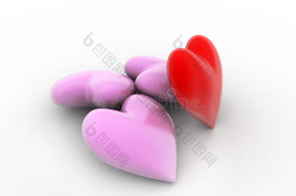 粉红色和红色的爱心，情人节的概念