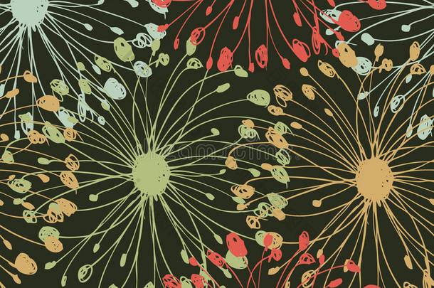 复古的放射状图案。用于纺织、工艺品、包装纸、壁纸、网页的粗糙的无缝花卉背景
