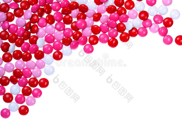 巧克力情人节糖果涂有粉色、红色和白色