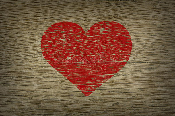 在旧木墙上画爱情符号