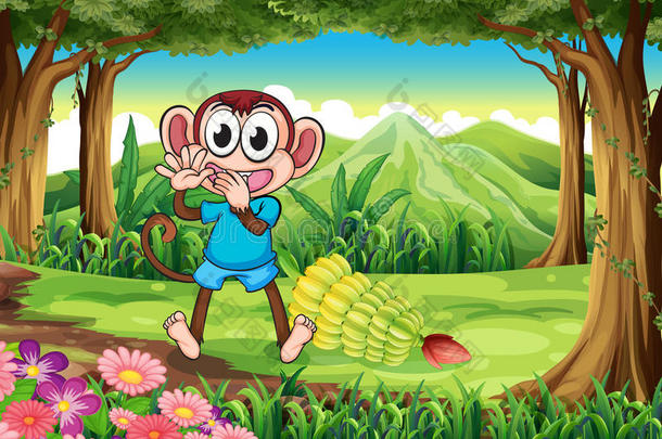森林里拿着香蕉的猴子