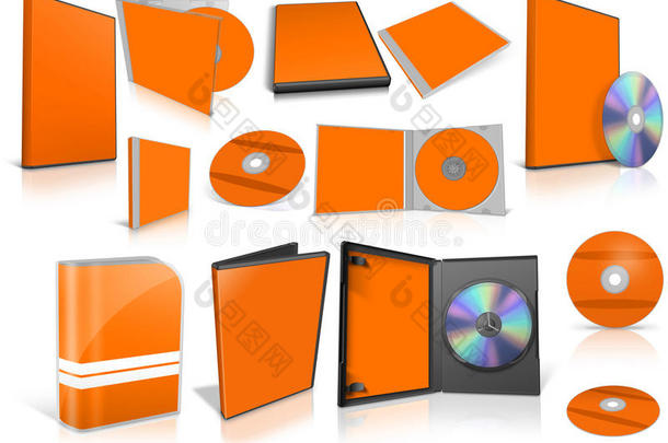 橙色多媒体磁盘和白色盒子