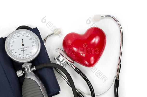 带<strong>心脏</strong>和<strong>听诊器</strong>的血压计