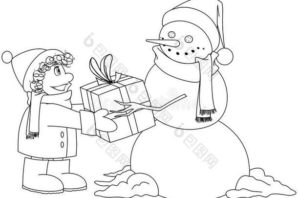 圣诞雪人送礼物给男孩彩绘爸爸
