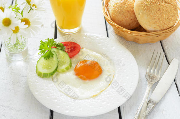 煎鸡蛋橙汁早餐
