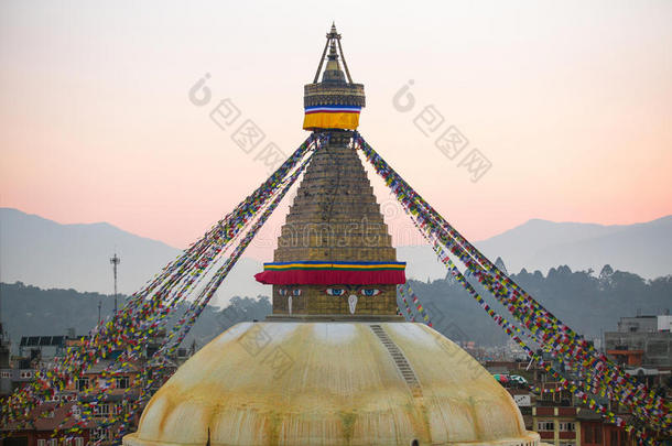 晚上的菩萨塔，加德满都。尼泊尔。