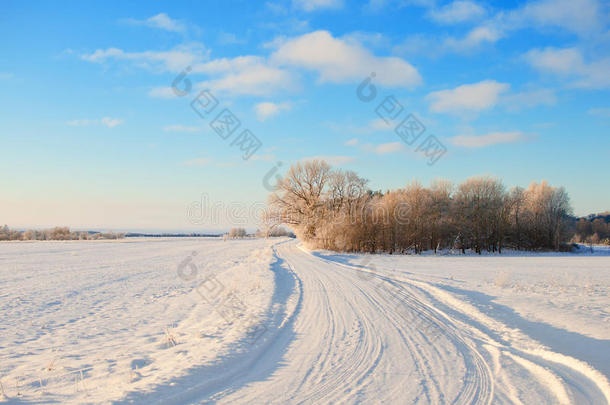 冬季景观中空旷的积<strong>雪路</strong>面