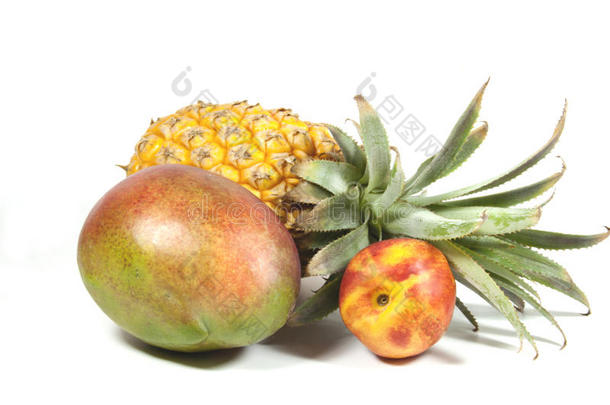 菠萝油桃和成熟的热带芒果